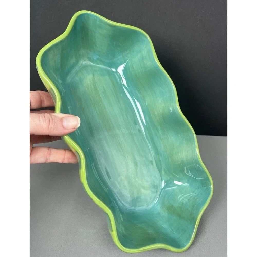 Southern Living at Home Gail Pittman Hand-Painted Ruffled Bowl Provence Green
